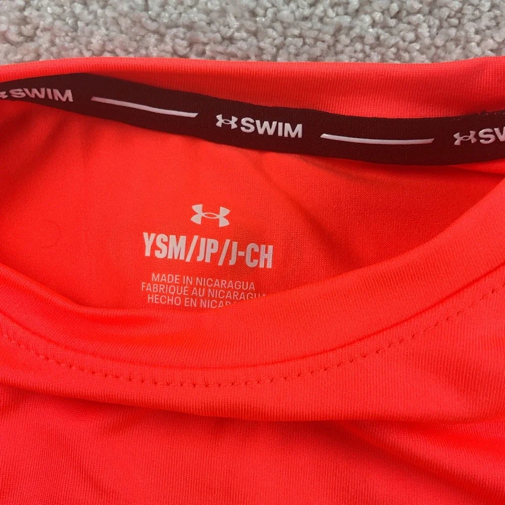 Under Armour Boys‎ Youth Small Neon Orange UPF 50+ Swim Shirt Rash Guard NWT
